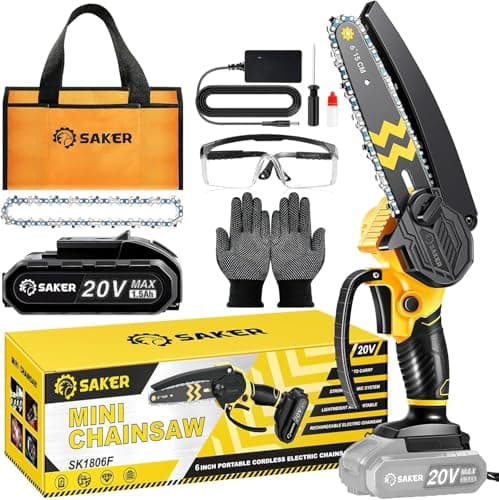 Saker Mini Cordless Chain Saw 6-Inch Lock-Switch Woods Cutting