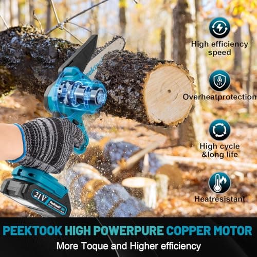Peektook Cordless 6 Inch Mini Chain Saw with 2 x 2.0Ah Battery for Tree Trimming