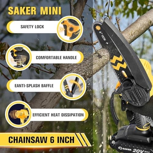 Saker Mini Cordless Chain Saw 6-Inch Lock-Switch Woods Cutting