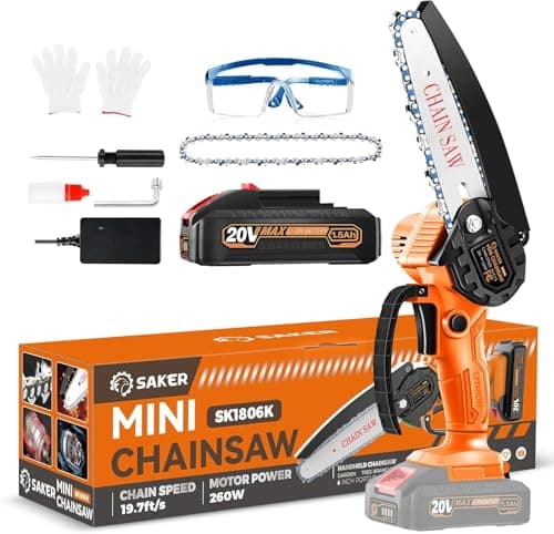 Saker Mini Chainsaw for Men|2025 Upgraded Mini Cordless Electric Chain Saw|Small Handheld Portable Chainsaw for Tree Trimmer and Garden,Father's Day Gift for Men Dad

Saker Mini Chainsaw|Mini Cordless Electric Chain Saw|Small Handheld Portable Batter