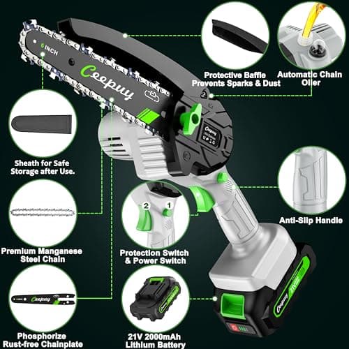 Cordless 6-Inch Mini Chain Saw with Auto Oiler & Security Lock