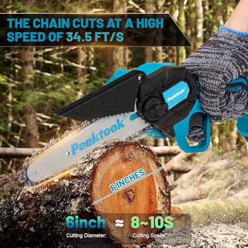 Peektook Cordless 6 Inch Mini Chain Saw with 2 x 2.0Ah Battery for Tree Trimming