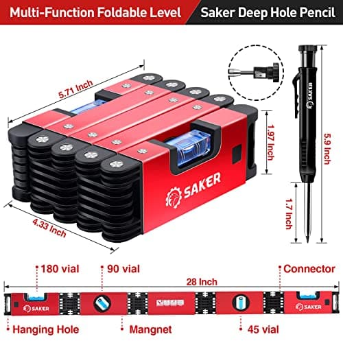 Saker Multi-Function Foldable Level & Deep Hole Pencil Set