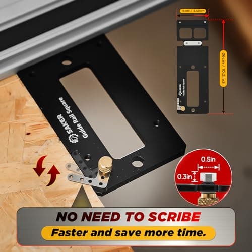 Saker Track Saw Square, 90° Right Angle Guide Rail Compatible, for Precise Squares